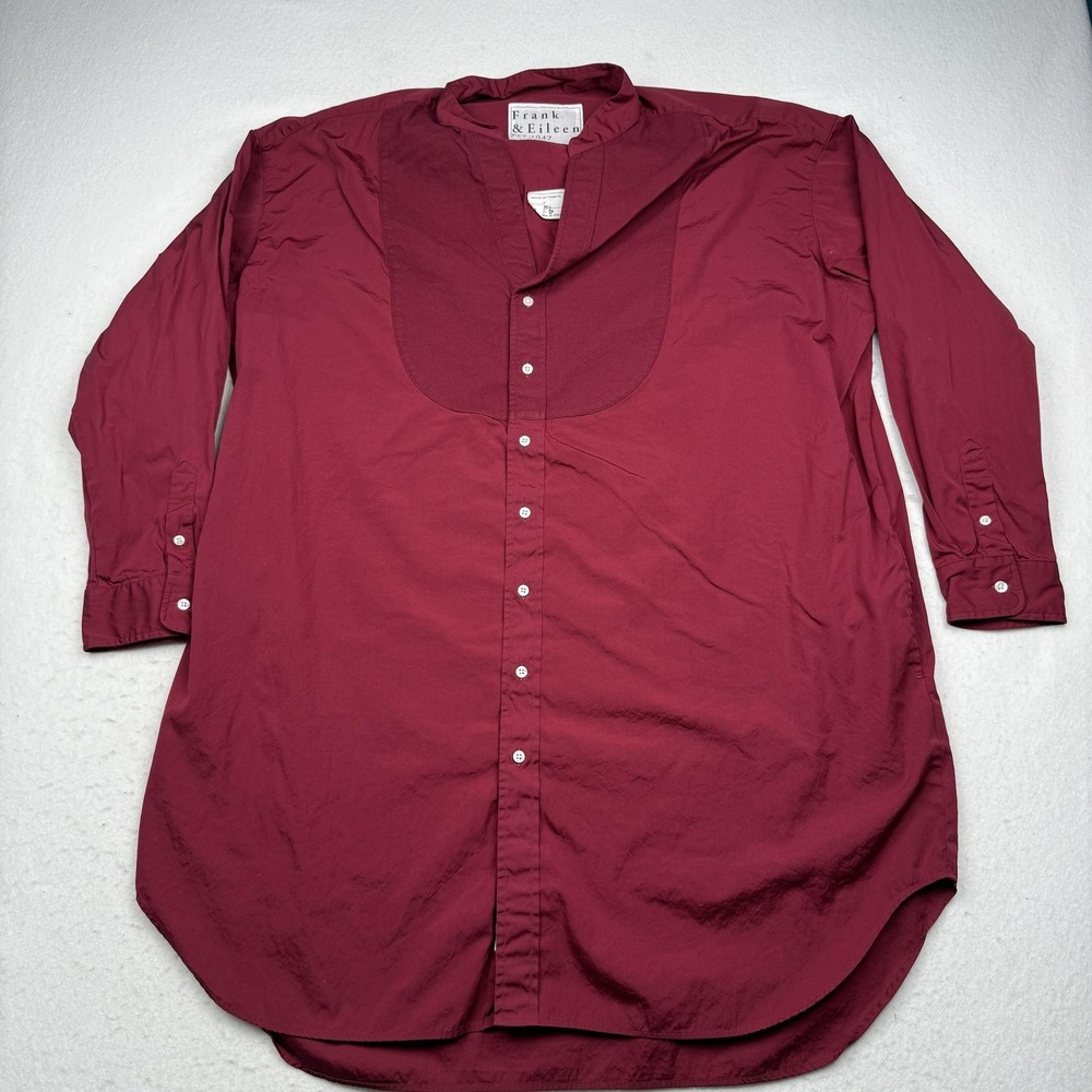 Frank & Eileen Shirt Dress Womens Large Red Tori Henley Collarless Long Sleeve
